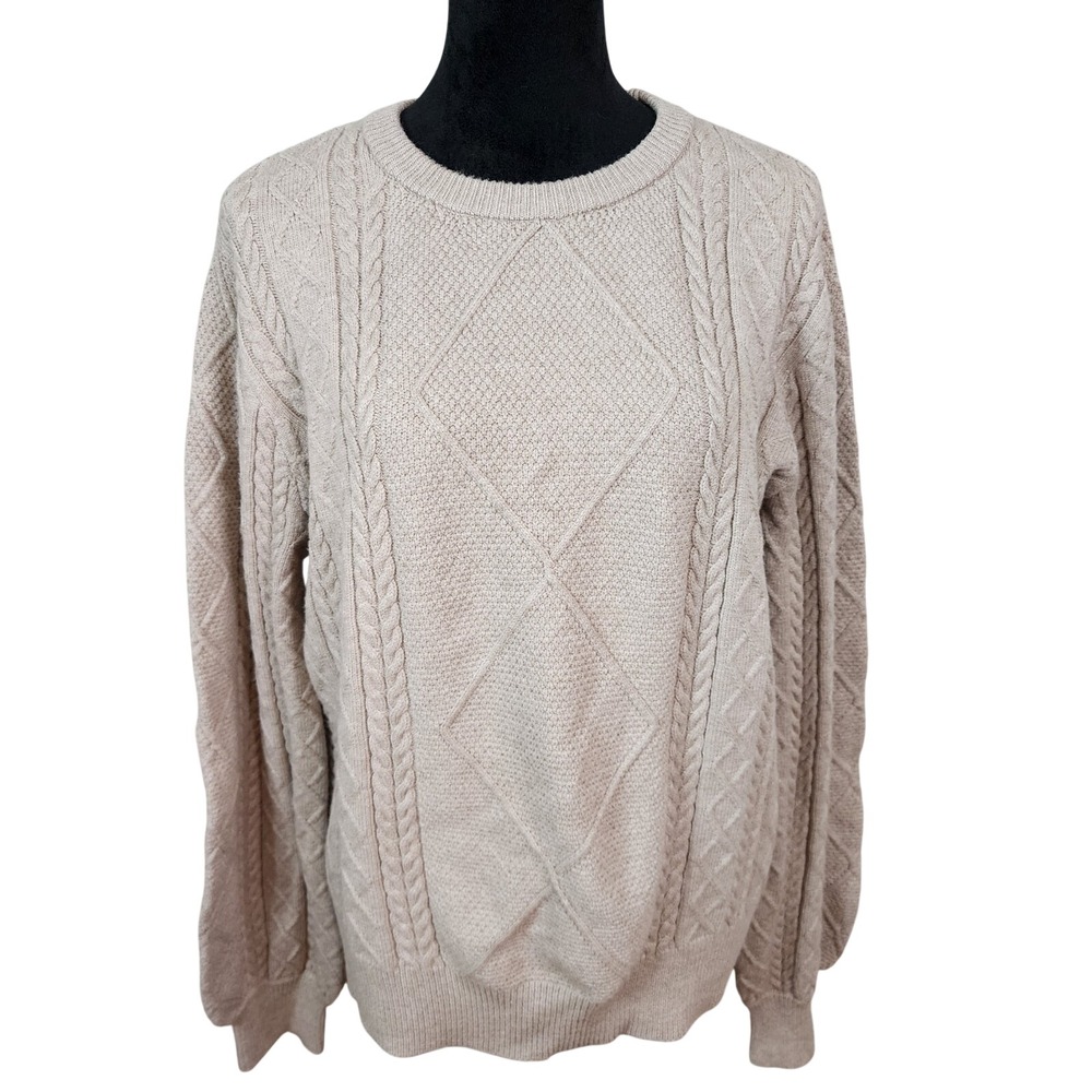 New! CYRUS Size XL Beige Soft & Cozy Rayon Blend Cable Knit Crew Neck Sweater
